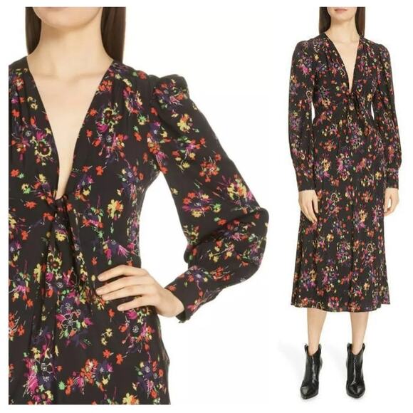 Veronica Beard Dresses & Skirts - Veronica Beard Dress AMBER Silk Midi Long Sleeve Tie Front Floral Flowers SZ 12